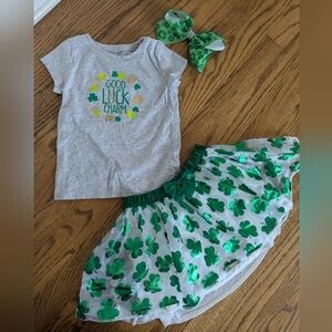 4t girl St Patrick's Day outfit metallic gold tulle skirt clover shamrock bow
